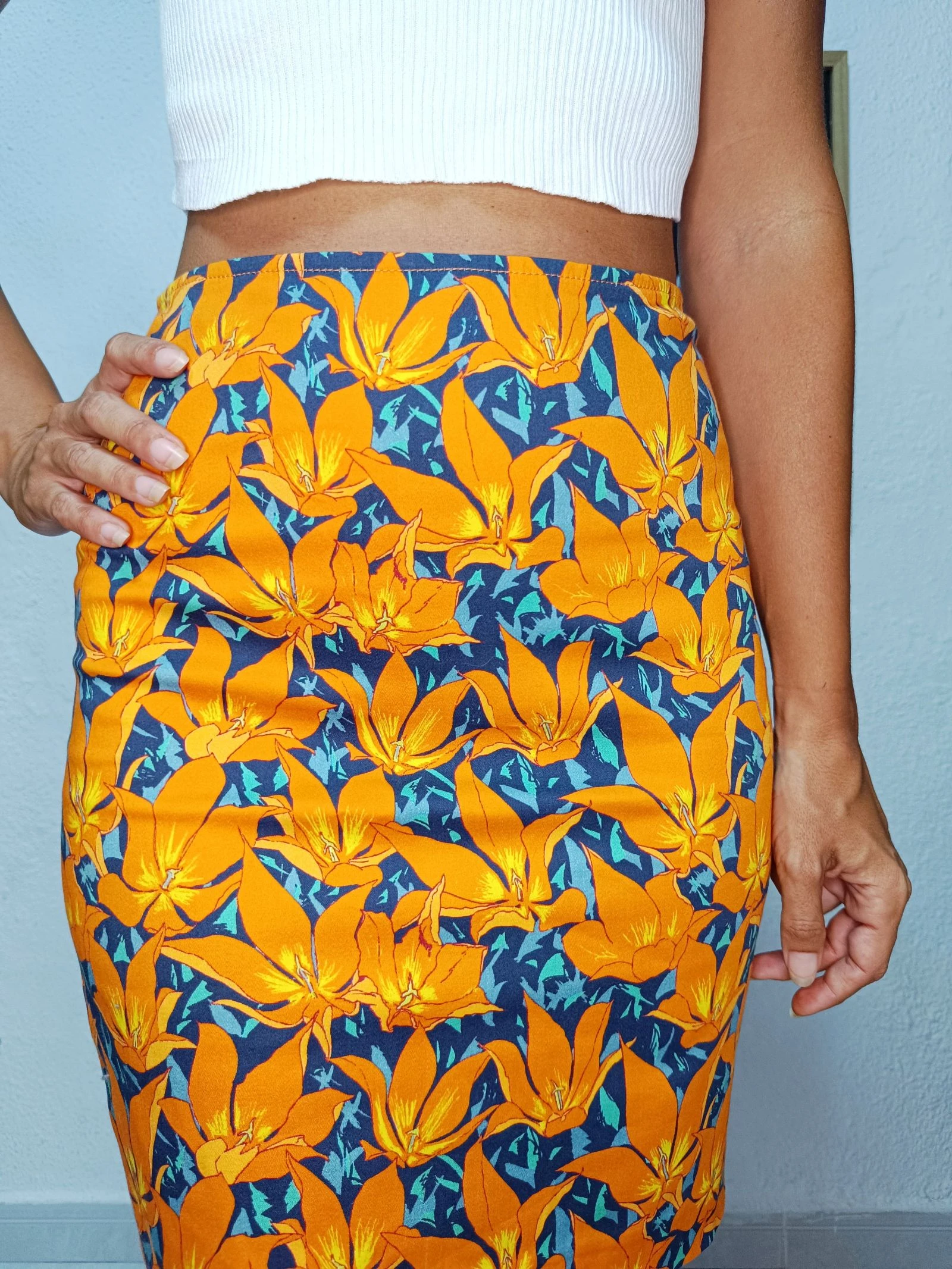 saia curta floral laranja Dolores Promesas algodão. jupe courte fleurie orange – photo 2